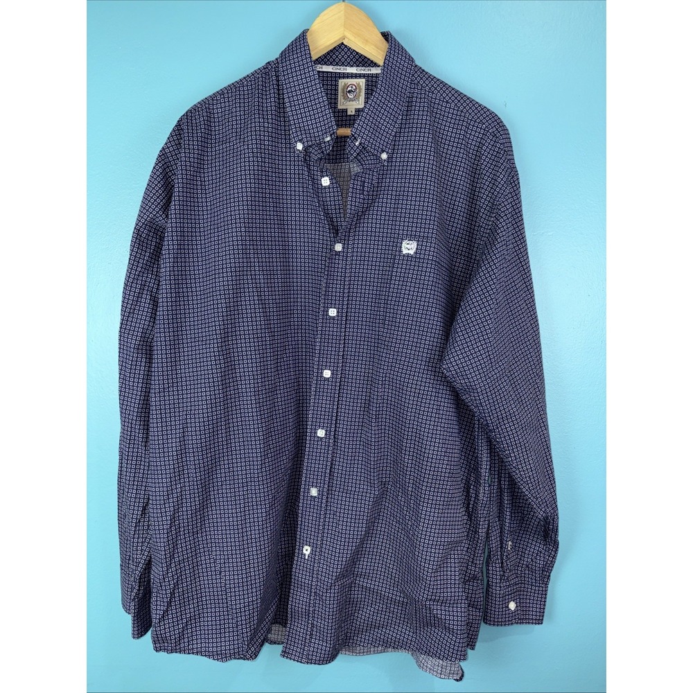 Cinch Shirt Mens Large Blue Geometric Button Down Casual Western Cowboy L/S